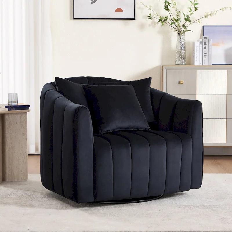 Silla decorativa moderna giratoria de terciopelo, sillón sofá con almohadas