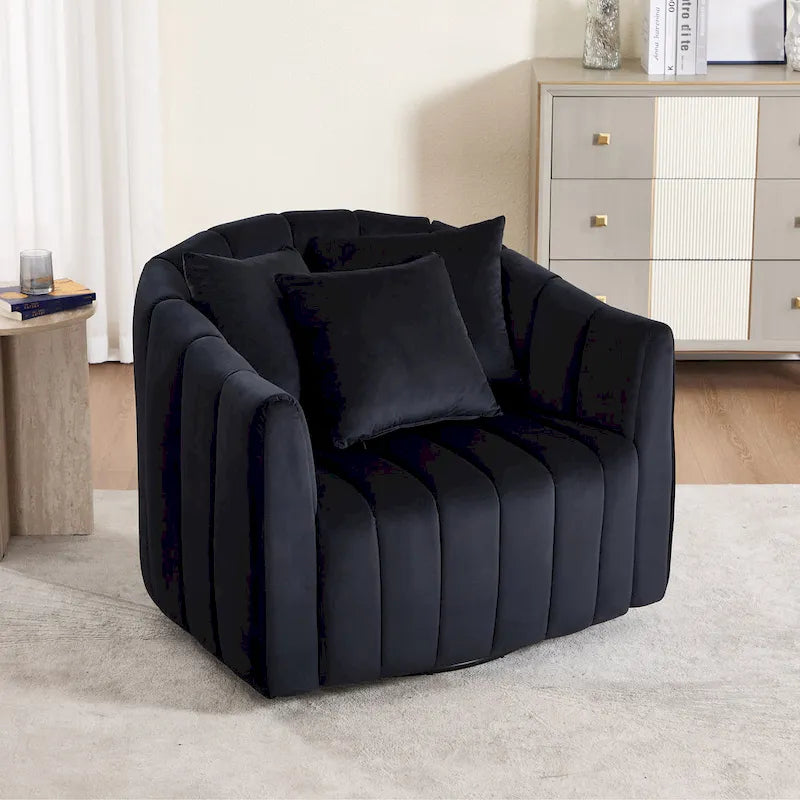 Moderne draaibare fluwelen accentstoel, fauteuil met kussens