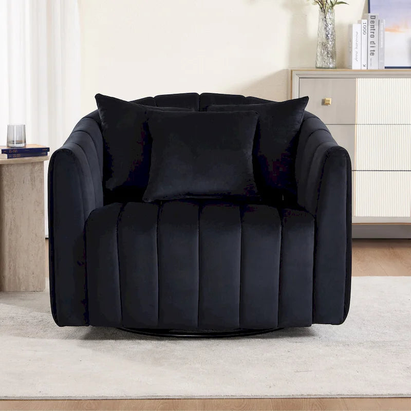 Moderne draaibare fluwelen accentstoel, fauteuil met kussens