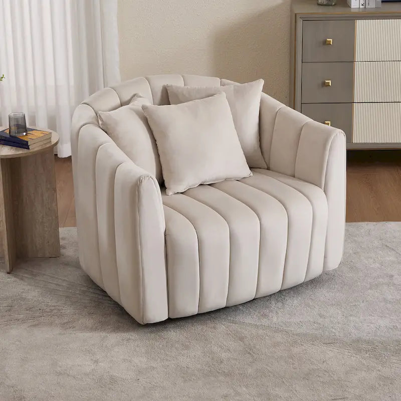 Moderne draaibare fluwelen accentstoel, fauteuil met kussens