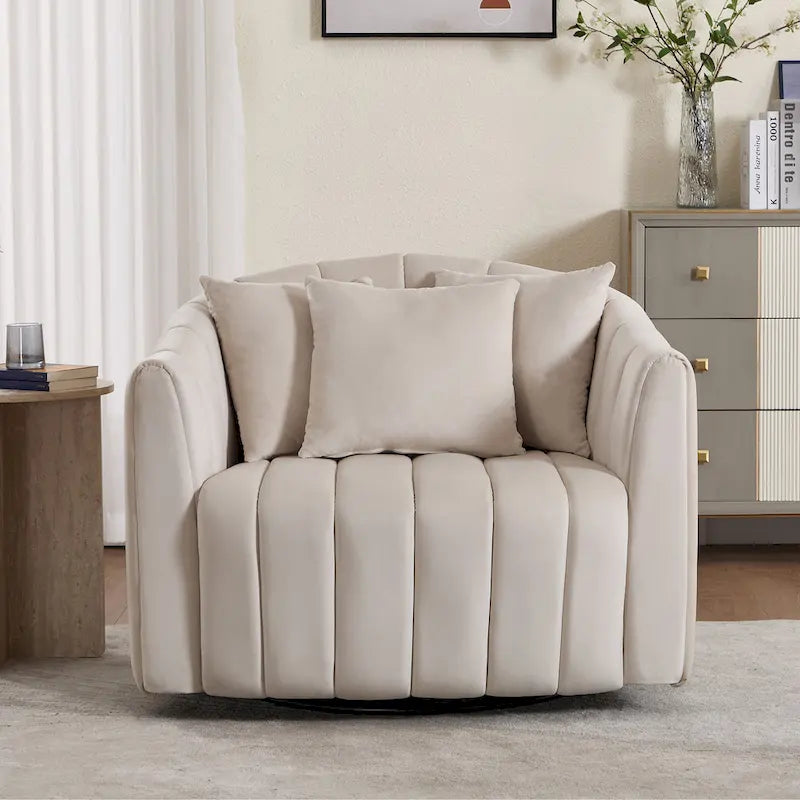 Moderne draaibare fluwelen accentstoel, fauteuil met kussens