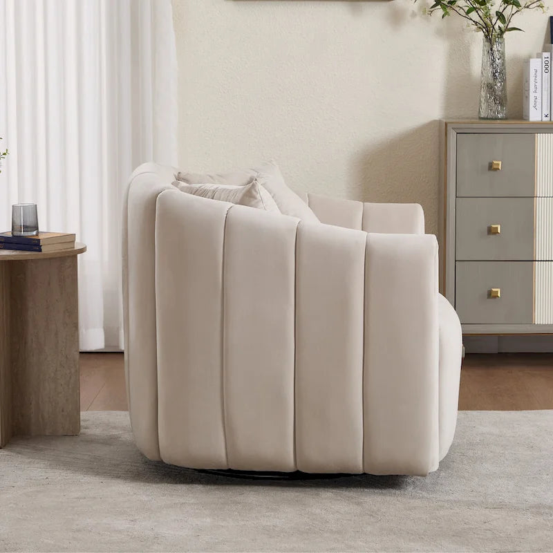 Moderne draaibare fluwelen accentstoel, fauteuil met kussens