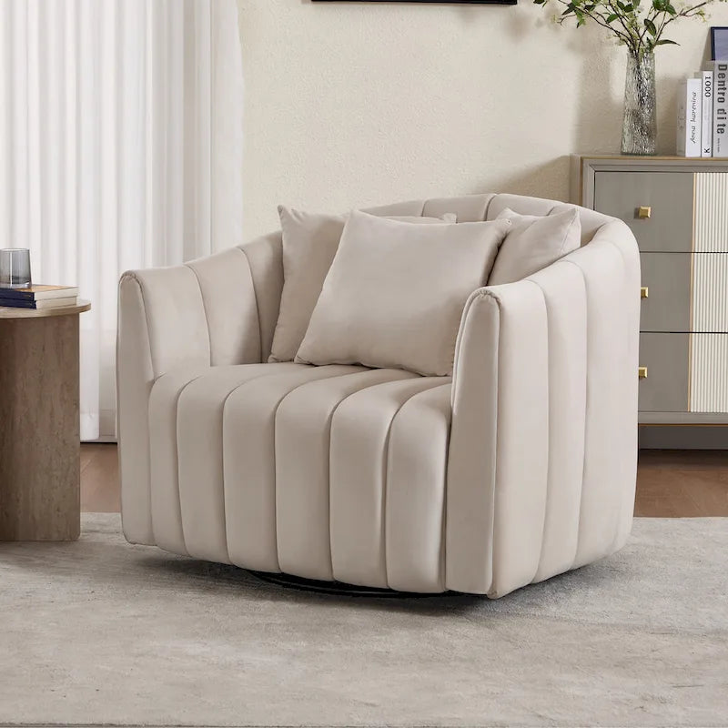 Moderne draaibare fluwelen accentstoel, fauteuil met kussens