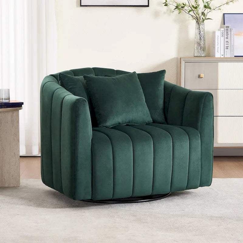 Moderne draaibare fluwelen accentstoel, fauteuil met kussens