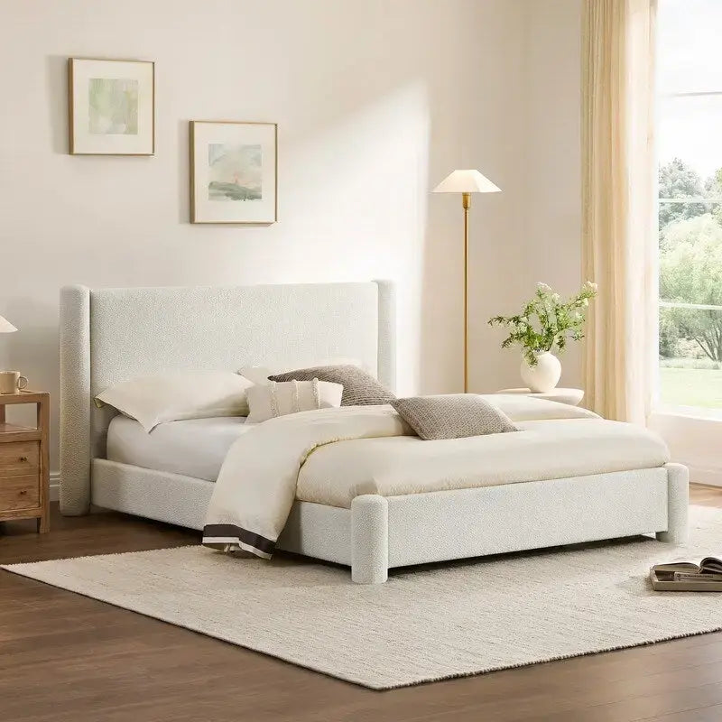 Struttura letto moderna a piattaforma completamente imbottita con testiera larga