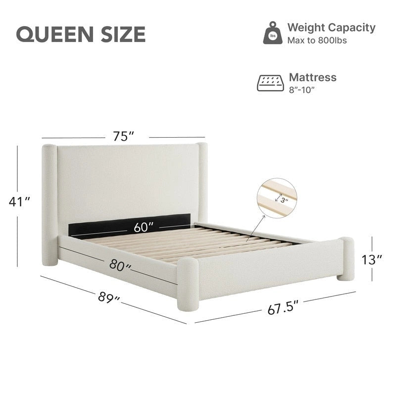 Struttura letto moderna a piattaforma completamente imbottita con testiera larga