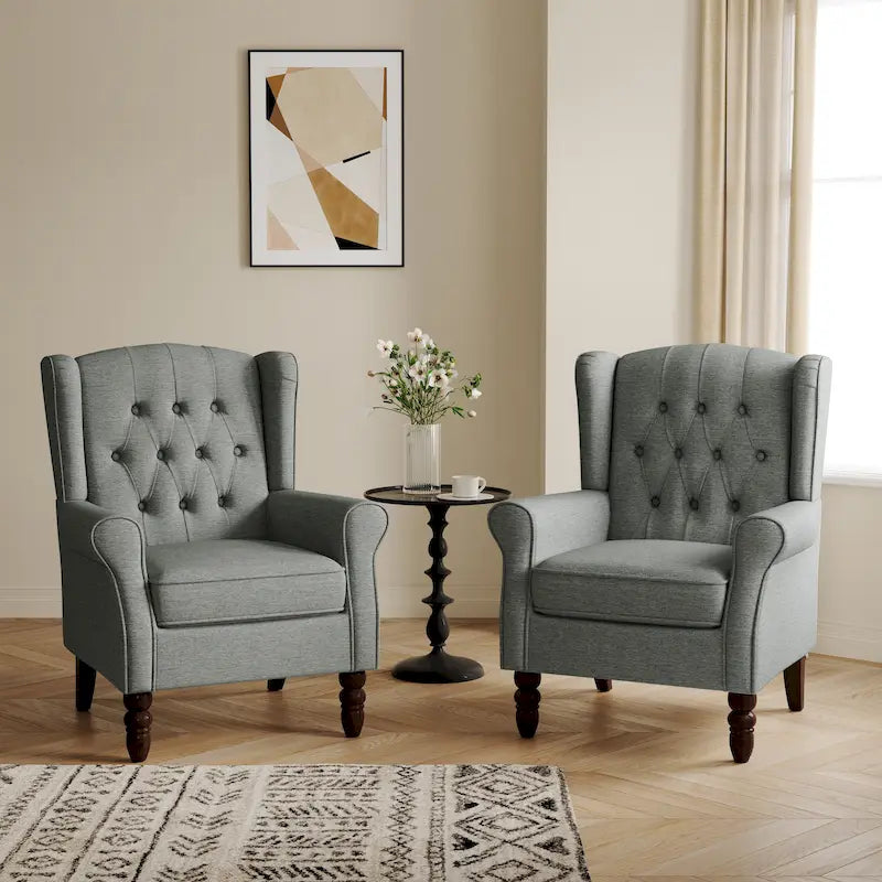 Clubfauteuil met knopen en hoge rug, set van 2