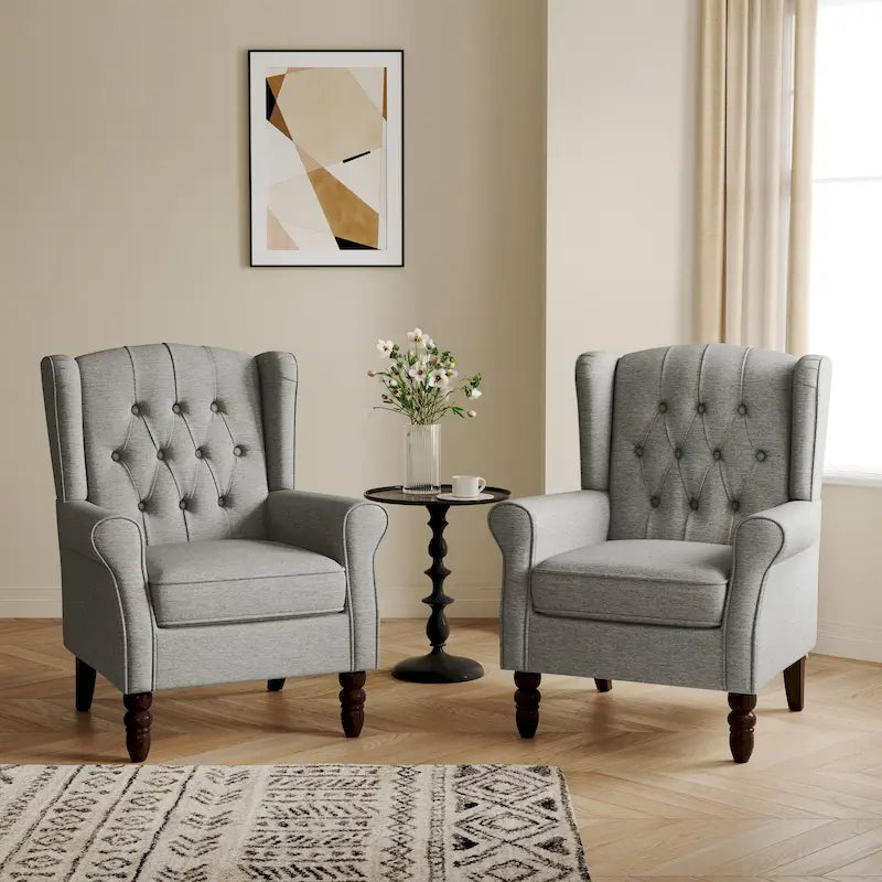 Clubfauteuil met knopen en hoge rug, set van 2