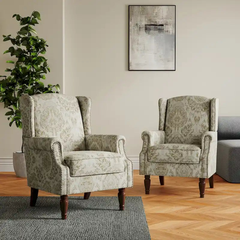 Juego de 2 sillones decorativos tapizados con estampado para sala de estar