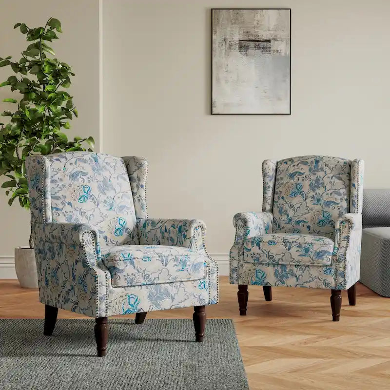Juego de 2 sillones decorativos tapizados con estampado para sala de estar