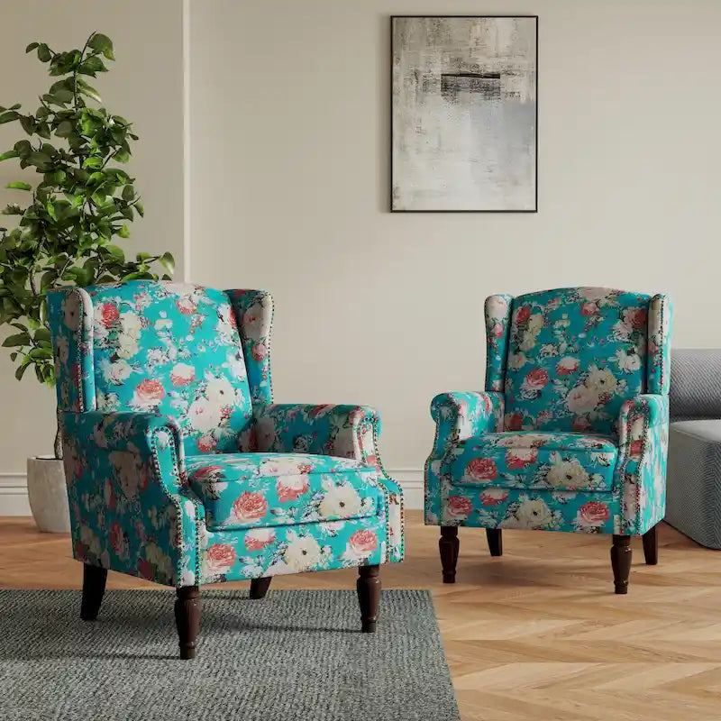 Juego de 2 sillones decorativos tapizados con estampado para sala de estar
