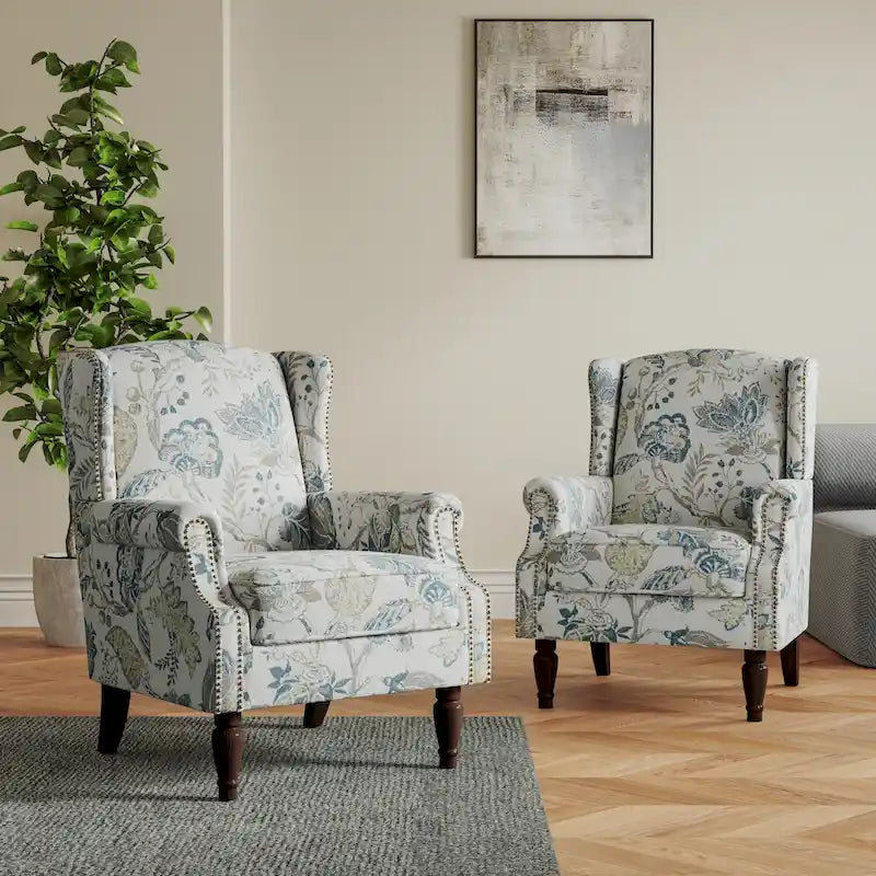 Juego de 2 sillones decorativos tapizados con estampado para sala de estar