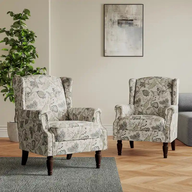 Juego de 2 sillones decorativos tapizados con estampado para sala de estar