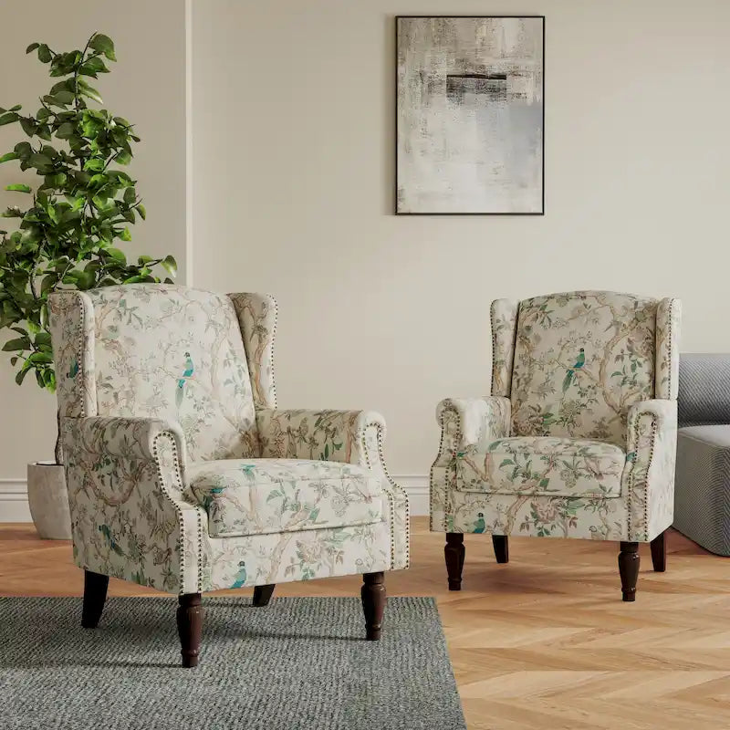 Juego de 2 sillones decorativos tapizados con estampado para sala de estar