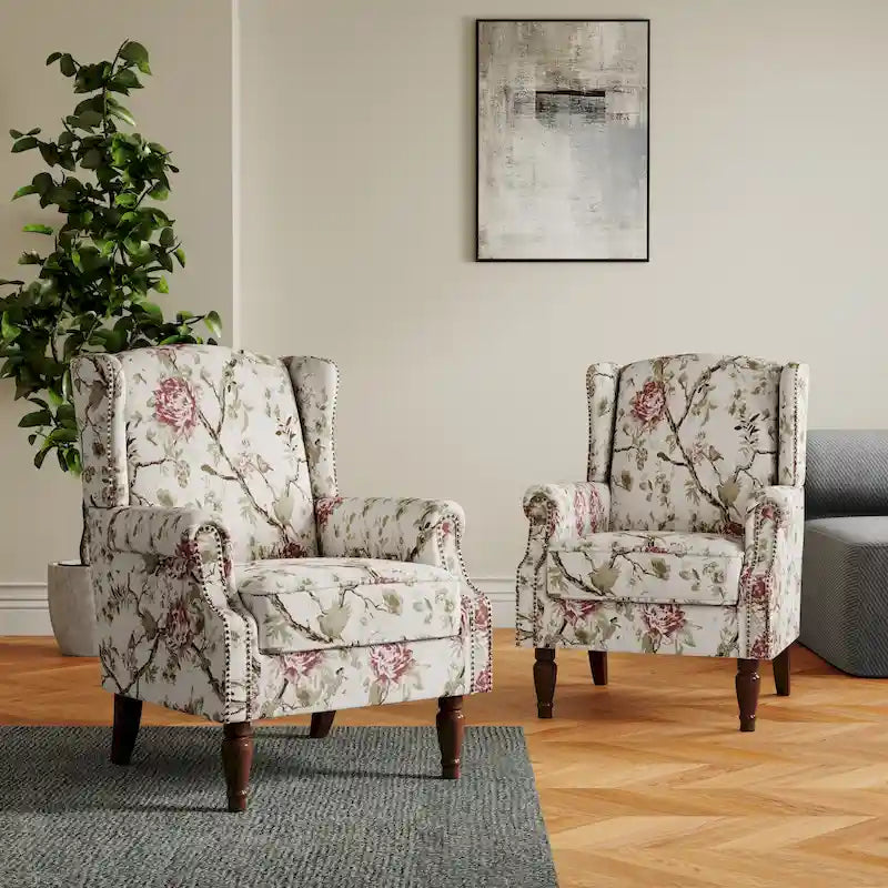 Juego de 2 sillones decorativos tapizados con estampado para sala de estar