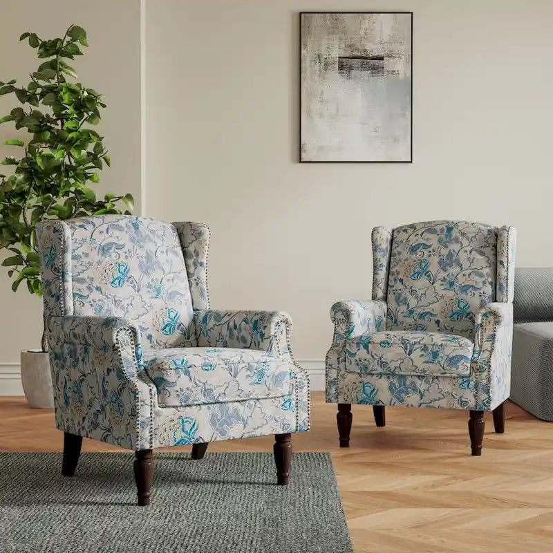Set of 2 Patterned Upholstered Accent Chair for Living Room
