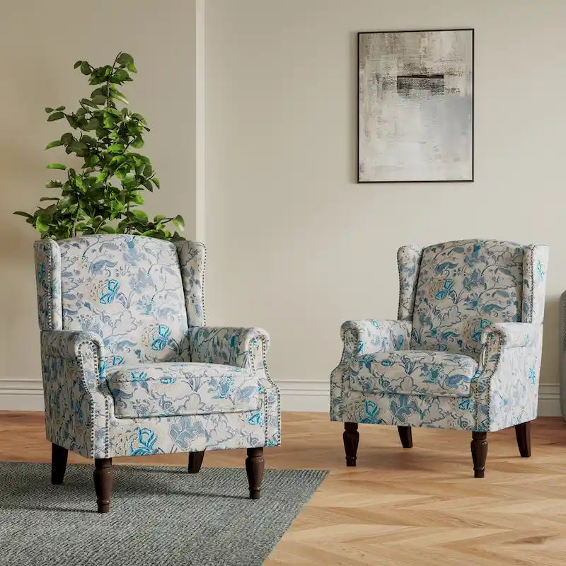 Set of 2 Patterned Upholstered Accent Chair for Living Room