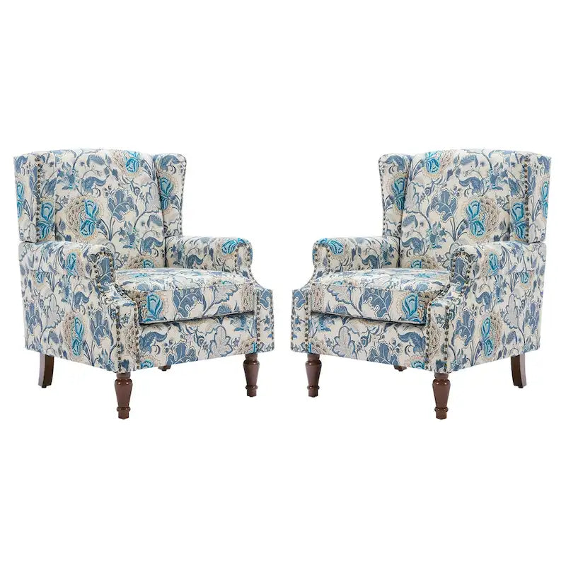 Set of 2 Patterned Upholstered Accent Chair for Living Room