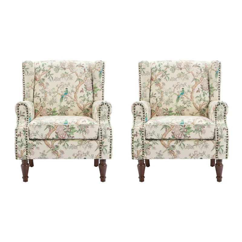 Set of 2 Patterned Upholstered Accent Chair for Living Room