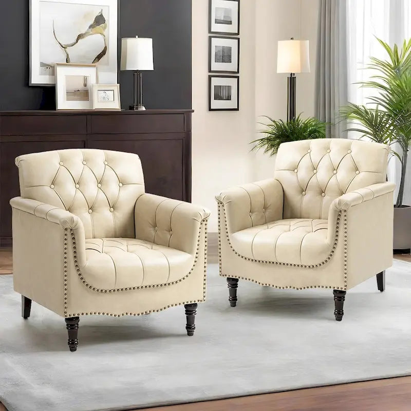 Juego de 2 sillones decorativos modernos capitoné con ribete de tachuelas