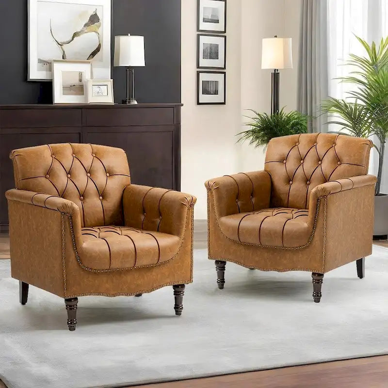 Çivi Başlığı Detaylı Modern Kapitoneli Vurgulu Koltuk, 2'li Set