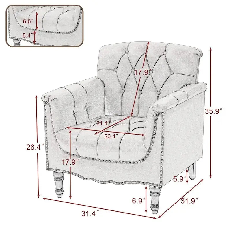 Çivi Başlığı Detaylı Modern Kapitoneli Vurgulu Koltuk, 2'li Set