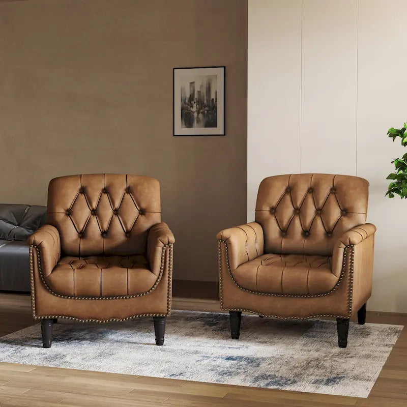 Çivi Başlığı Detaylı Modern Kapitoneli Vurgulu Koltuk, 2'li Set