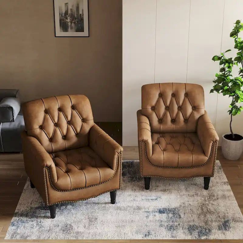 Çivi Başlığı Detaylı Modern Kapitoneli Vurgulu Koltuk, 2'li Set