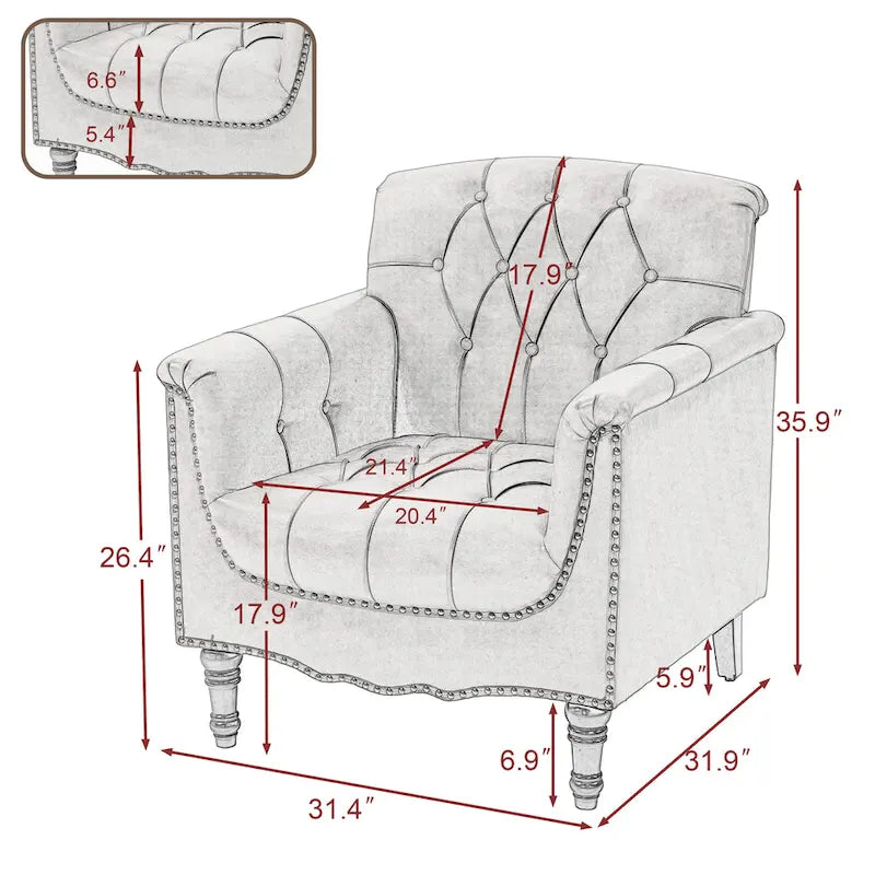 Çivi Başlığı Detaylı Modern Kapitoneli Vurgulu Koltuk, 2'li Set