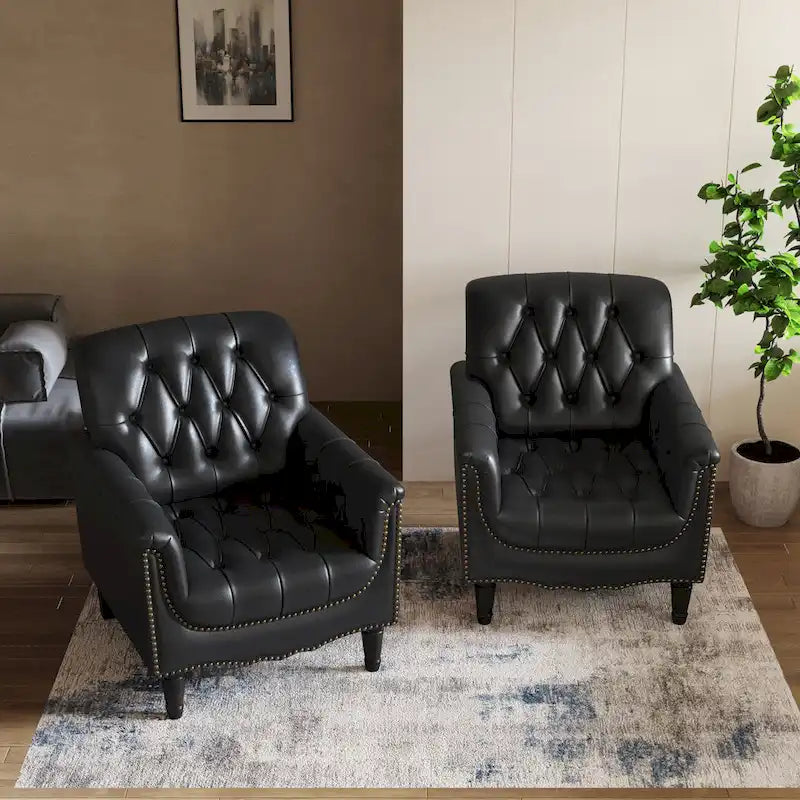 Çivi Başlığı Detaylı Modern Kapitoneli Vurgulu Koltuk, 2'li Set