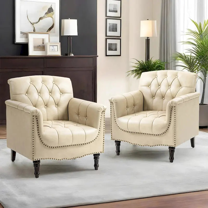 Çivi Başlığı Detaylı Modern Kapitoneli Vurgulu Koltuk, 2'li Set
