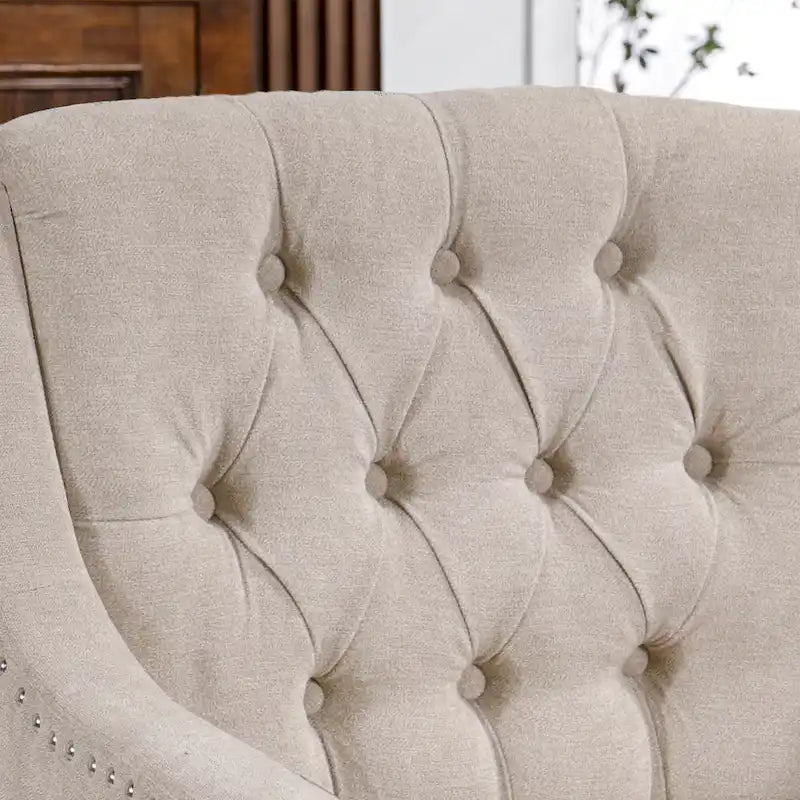 Linen Upholstered Accent Chair with Solid Wood Legs,Mid-Century Modern Single Lounge Sofa Chair for Living Room and Bedroom