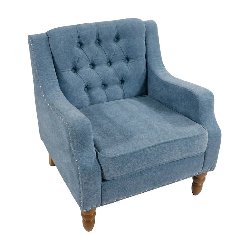 Linen Upholstered Accent Chair with Solid Wood Legs,Mid-Century Modern Single Lounge Sofa Chair for Living Room and Bedroom