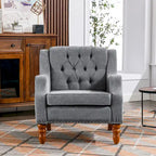 Linen Upholstered Accent Chair with Solid Wood Legs,Mid-Century Modern Single Lounge Sofa Chair for Living Room and Bedroom
