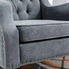 Linen Upholstered Accent Chair with Solid Wood Legs,Mid-Century Modern Single Lounge Sofa Chair for Living Room and Bedroom