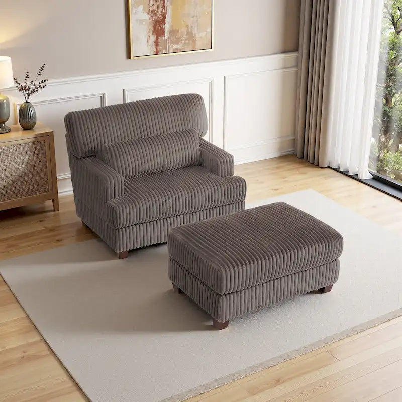 Sillón chaise longue moderno extragrande de pana afelpada con otomana