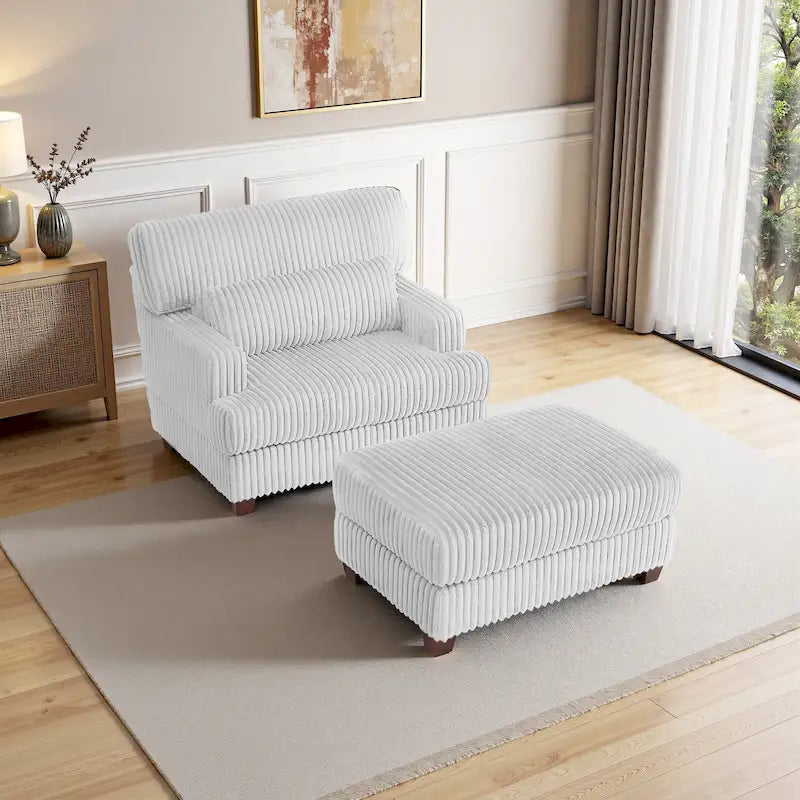 Sillón chaise longue moderno extragrande de pana afelpada con otomana