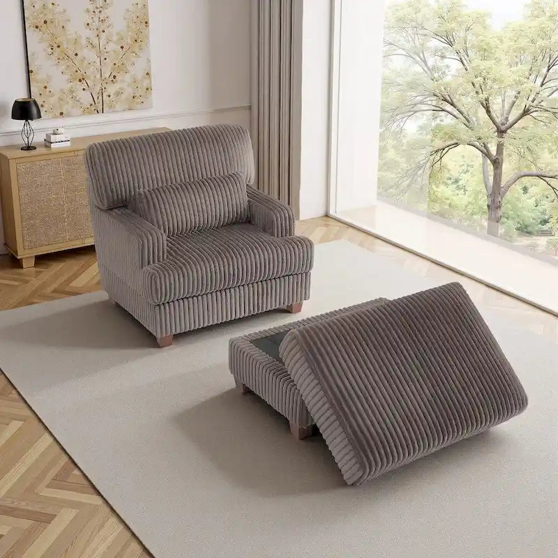 Modern Oversized Plush Corduroy Chaise Lounge Chair with Ottoman