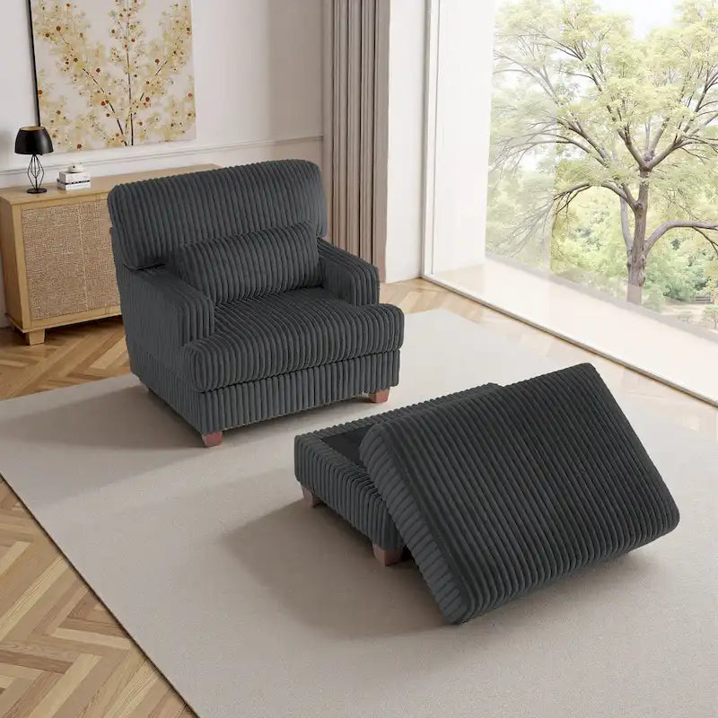 Modern Oversized Plush Corduroy Chaise Lounge Chair with Ottoman