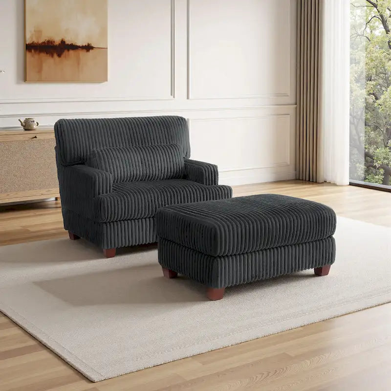 Modern Oversized Plush Corduroy Chaise Lounge Chair with Ottoman