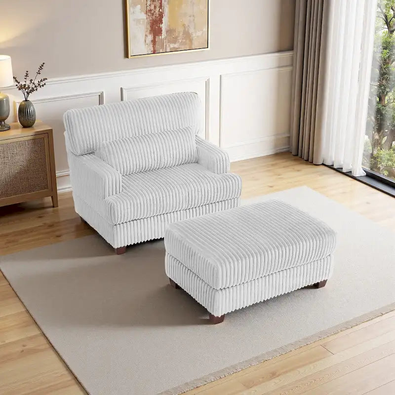 Modern Oversized Plush Corduroy Chaise Lounge Chair with Ottoman