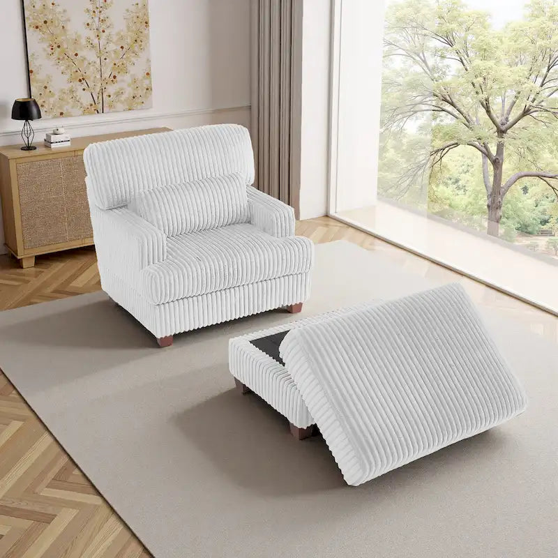 Modern Oversized Plush Corduroy Chaise Lounge Chair with Ottoman