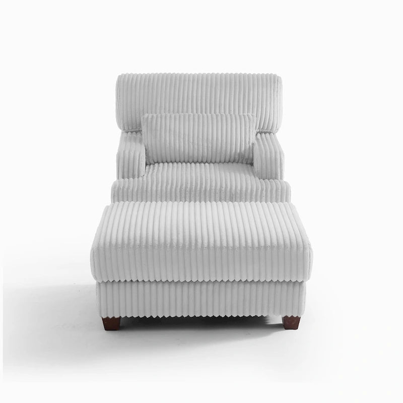 Modern Oversized Plush Corduroy Chaise Lounge Chair with Ottoman