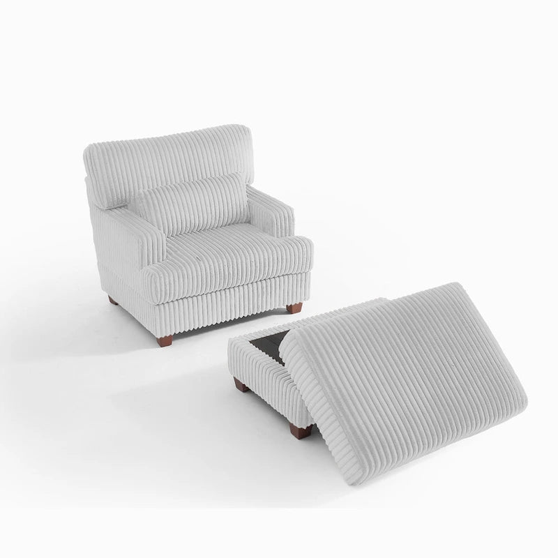 Modern Oversized Plush Corduroy Chaise Lounge Chair with Ottoman