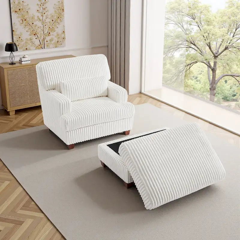 Modern Oversized Plush Corduroy Chaise Lounge Chair with Ottoman