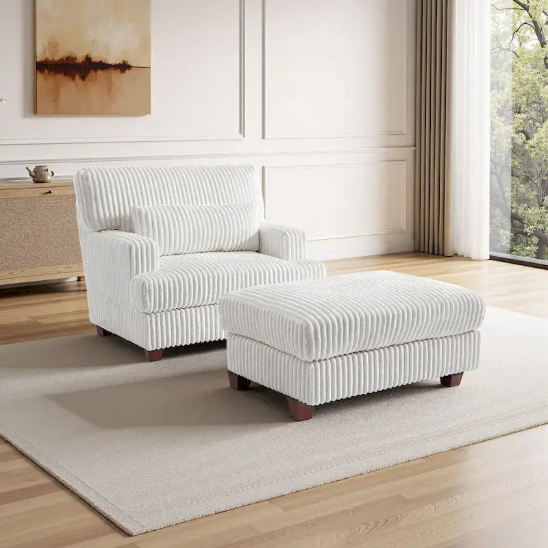 Modern Oversized Plush Corduroy Chaise Lounge Chair with Ottoman