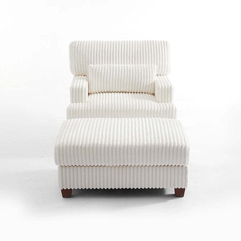 Modern Oversized Plush Corduroy Chaise Lounge Chair with Ottoman