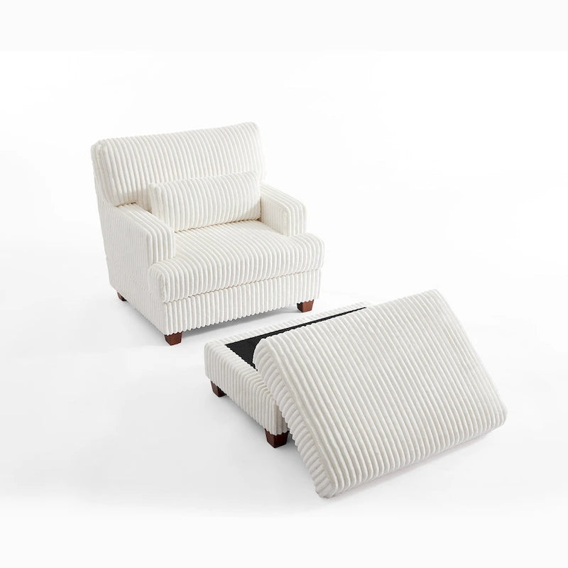 Modern Oversized Plush Corduroy Chaise Lounge Chair with Ottoman