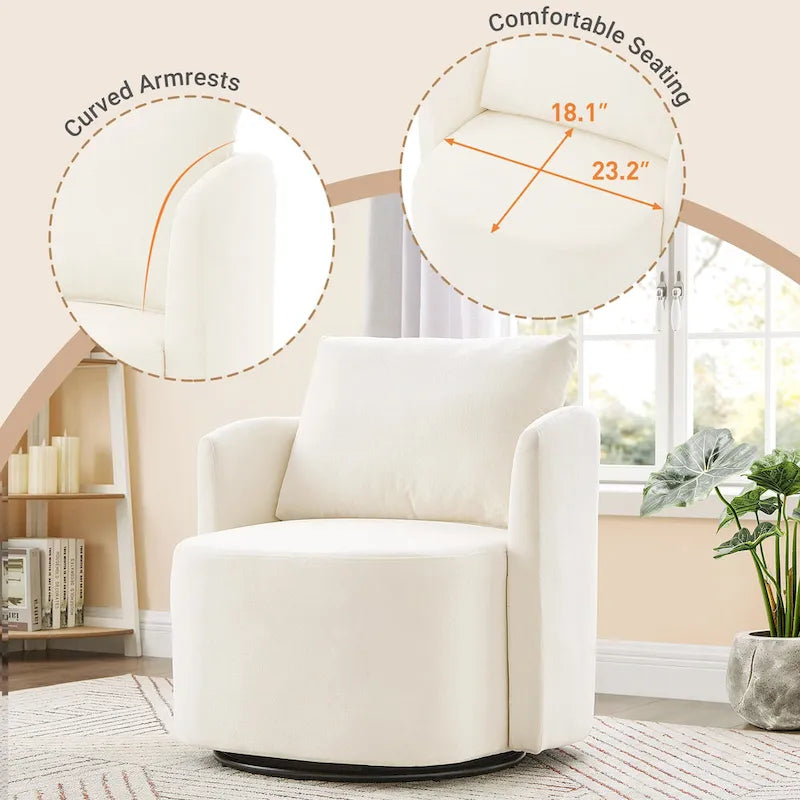 360 Swivel Chair, 29.9 Accent Barrel Armchair, Upholstered Swivel Sofa Chair with Curved Design