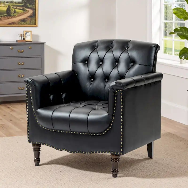 Sillón decorativo capitonado de piel sintética para sala de estar
